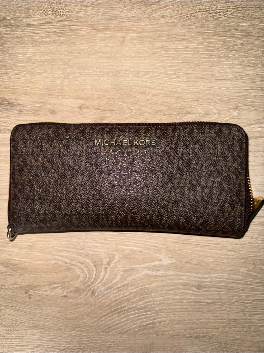 Michael Kors Dark Brown Signature Zip Wallet